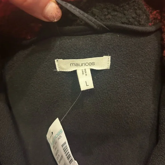 Maurices Black and Red Checkered Jacket oversized woman's size LG NWT barncoat - Picture 2 of 3